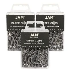 JAM Paper Small Paper Clips, Grey, 3 Packs Of 100 (21830626B)