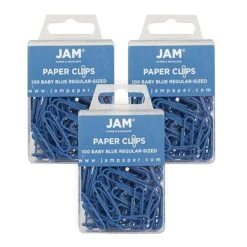 JAM Paper Small Paper Clips, Baby Blue, 3 Packs Of 100 (221819033B)