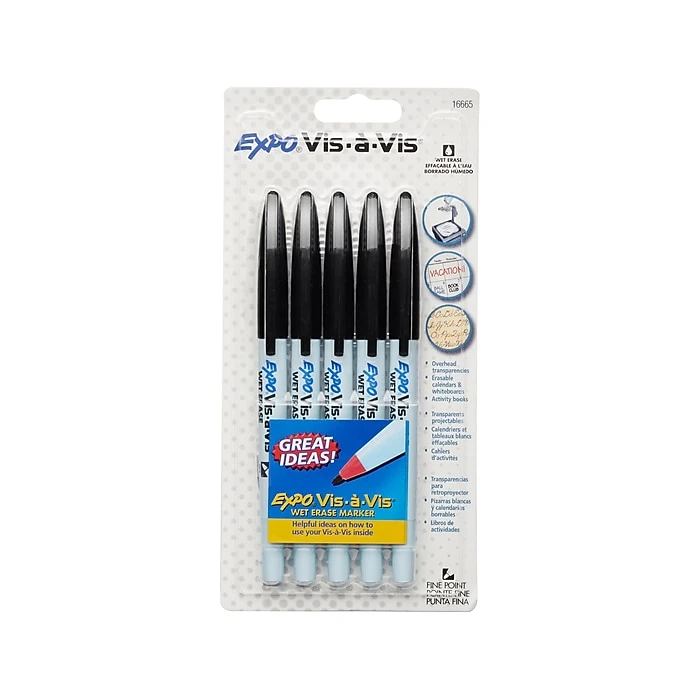Expo Vis-a-Vis Wet Erase Marker, Fine Tip, Black Ink, 5/Pack (16665/2134050) 1 Expo Vis-a-Vis Wet Erase Marker, Fine Tip, Black Ink, 5/Pack (16665/2134050)