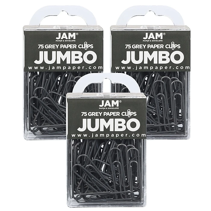 JAM Paper Jumbo Paper Clips, Grey, 3 Packs Of 75 (21830628B) 1 JAM Paper Jumbo Paper Clips, Grey, 3 Packs Of 75 (21830628B)