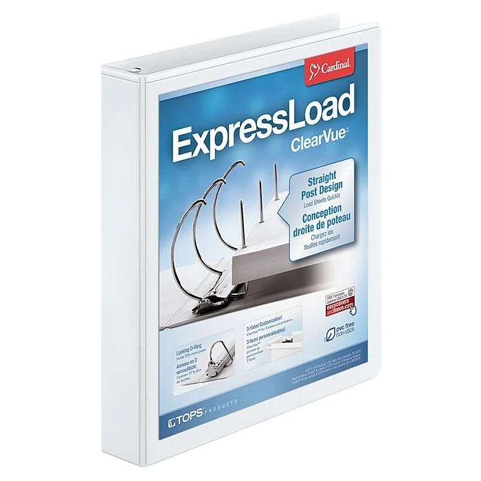 Cardinal ExpressLoad ClearVue 1 1/2" 3-Ring View Binder, White (CRD 49110CB) 1 Cardinal ExpressLoad ClearVue 1 1/2" 3-Ring View Binder, White (CRD 49110CB)
