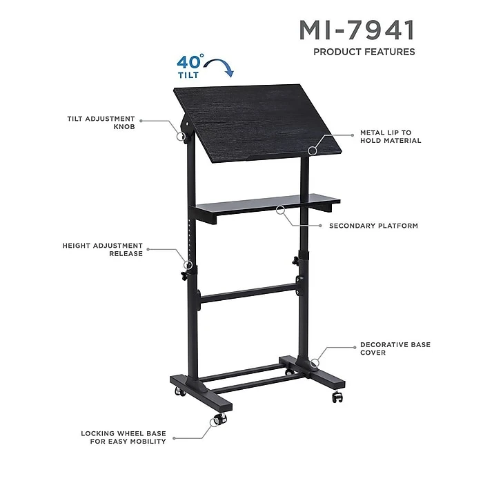 Mount-It! Mobile Portable Podium And Presentation Lectern, Height Adjustable Multi-Purpose Standing Desk Workstation (MI-7941) 3 Mount-It! Mobile Portable Podium And Presentation Lectern, Height Adjustable Multi-Purpose Standing Desk Workstation (MI-7941) - Image 3
