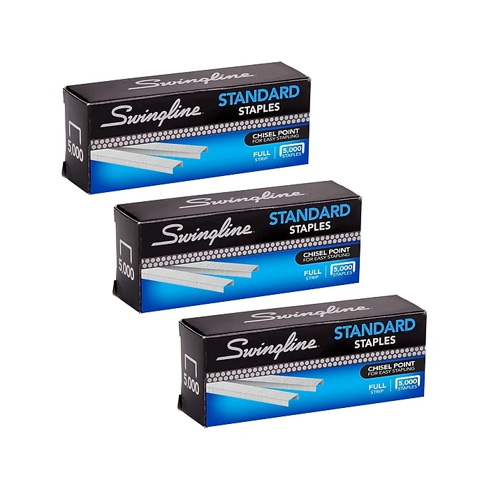 Swingline Standard Staples, 1/4" Length, 210 Per Strip, 5,000/Box, 3 Boxes (S7035104) 1 Swingline Standard Staples, 1/4" Length, 210 Per Strip, 5,000/Box, 3 Boxes (S7035104)
