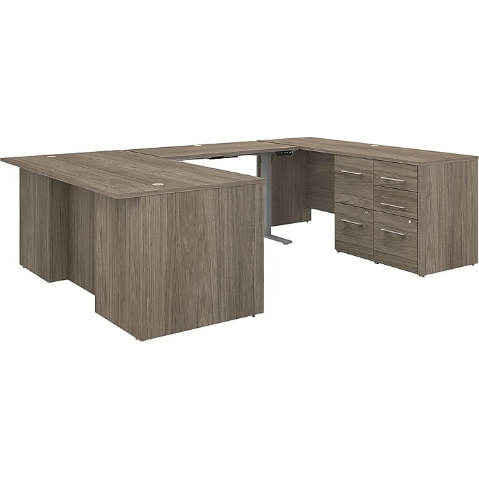 Bush Business Furniture Office 500 27"-47" Adjustable U-Shaped Executive Desk With Drawers, Modern Hickory (OF5005MHSU) 1 Bush Business Furniture Office 500 27"-47" Adjustable U-Shaped Executive Desk With Drawers, Modern Hickory (OF5005MHSU)