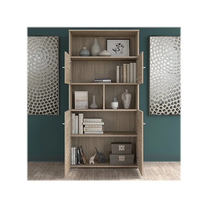 Bush Business Furniture Office 500 27"-47" Adjustable Desk With Storage And Bookcase, Modern Hickory (OF5006MHSU) 6 Bush Business Furniture Office 500 27"-47" Adjustable Desk With Storage And Bookcase, Modern Hickory (OF5006MHSU) - Image 6