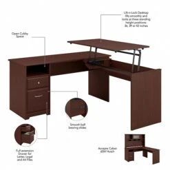 Bush Furniture Cabot 36"-42"H 3 Position L Shaped Sit To Stand Desk, Harvest Cherry (CAB043HVC) -Office Supplies Shop sp85005920 sc7