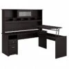 Bush Furniture Cabot 36"-42"H 3 Position L Shaped Sit To Stand Desk With Hutch, Espresso Oak (CAB052EPO)