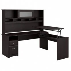 Bush Furniture Cabot 36"-42"H 3 Position L Shaped Sit To Stand Desk With Hutch, Espresso Oak (CAB052EPO)