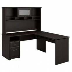 Bush Furniture Cabot 36"-42"H 3 Position L Shaped Sit To Stand Desk With Hutch, Espresso Oak (CAB045EPO)