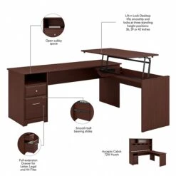 Bush Furniture Cabot 36"-42"H 3 Position L Shaped Sit To Stand Desk, Harvest Cherry (CAB050HVC) -Office Supplies Shop sp85006706 sc7
