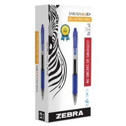 Zebra Sarasa Dry X20 Gel Retractable Pens, Medium Point, Blue Ink, Dozen (46820)