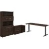 Bush Business Furniture Office 500 27"-47" Adjustable Desk With Storage And Bookcase, Black Walnut (OF5006BWSU)