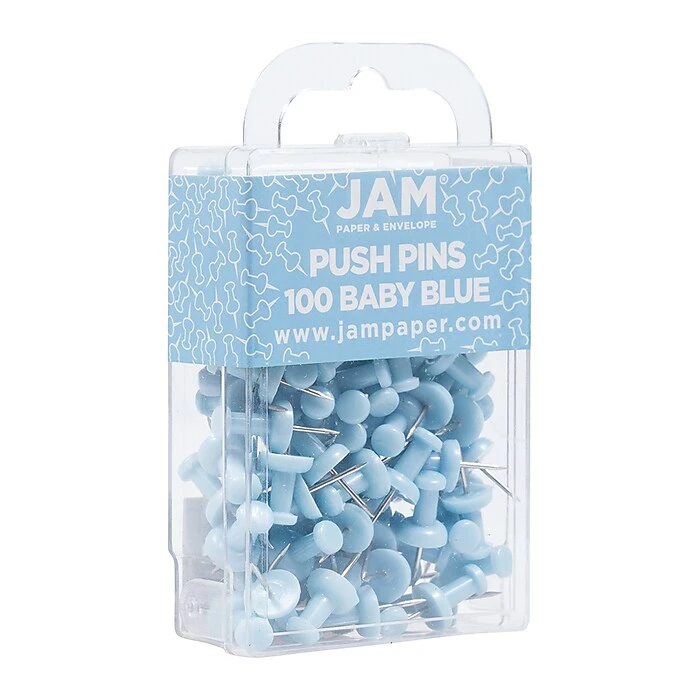 JAM Paper Pushpins, Baby Blue, 100/Pack (222419047) 2 JAM Paper Pushpins, Baby Blue, 100/Pack (222419047) - Image 2
